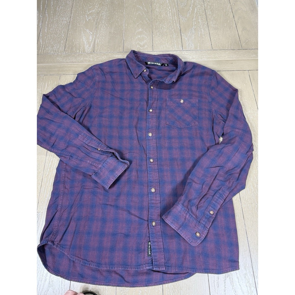 Travis Mathew Plaid Button Down Shirt Mens Medium Purple Blue Soft Flannel Feel